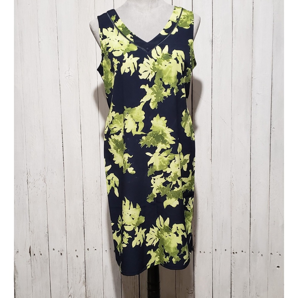 Norton McNaughton Abstract Floral V Neck Dress Navy Green 90s Fairy Goth PM - Picture 2 of 9